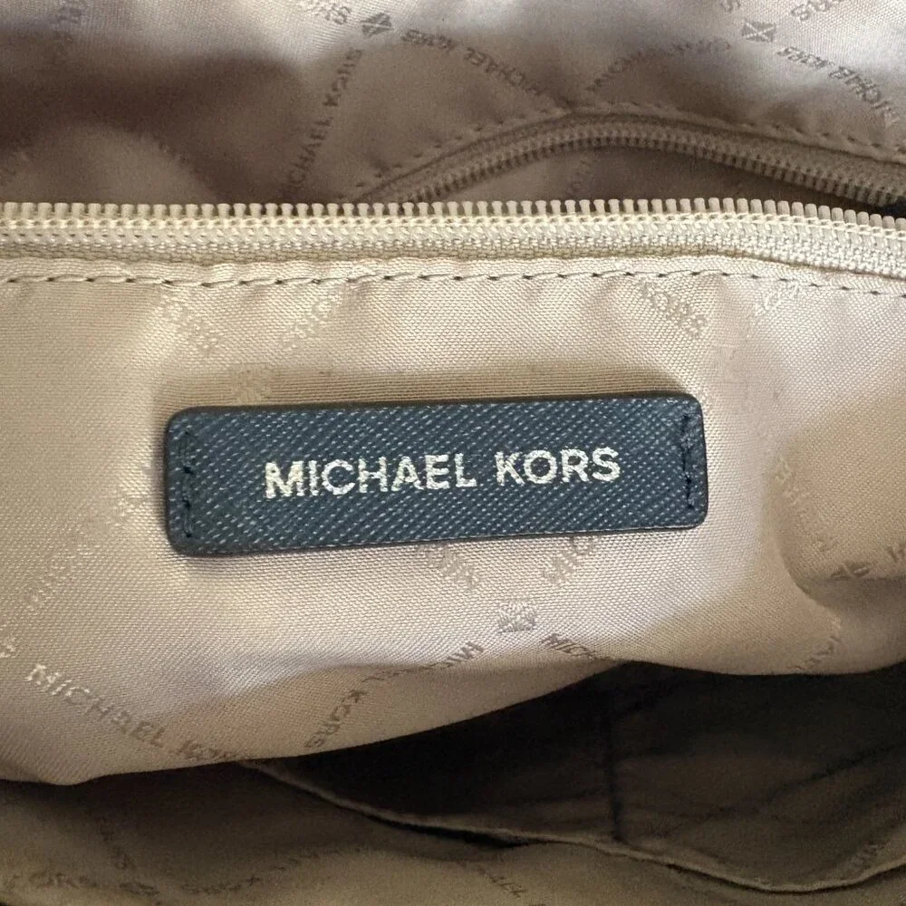 Michael Kors Charlotte Medium Tote Navy Saffiano Leather Top Zipper Travel Chic